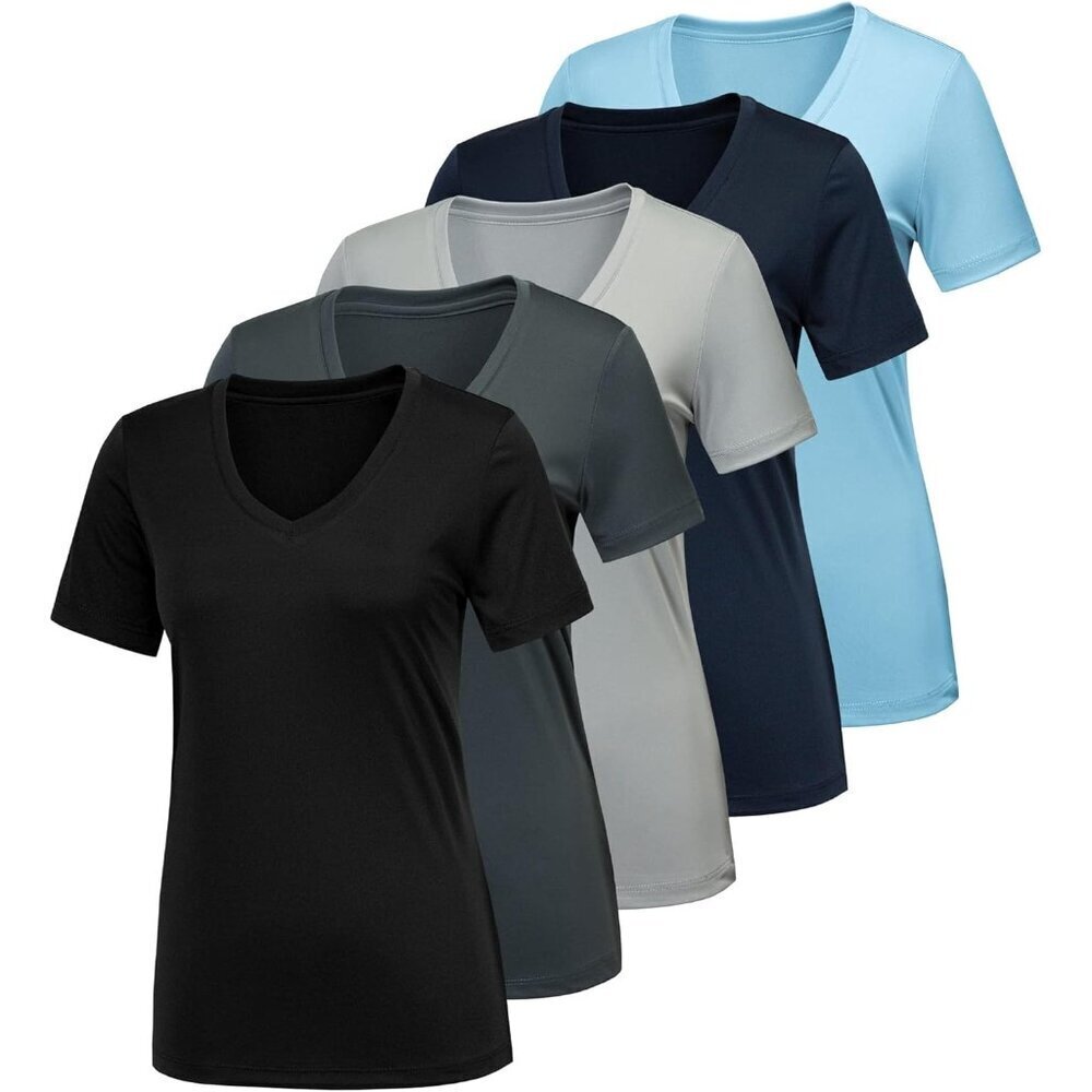 Workout Shirts Women 5 Pack Polyester Large Athletic Quick Dry Breathable